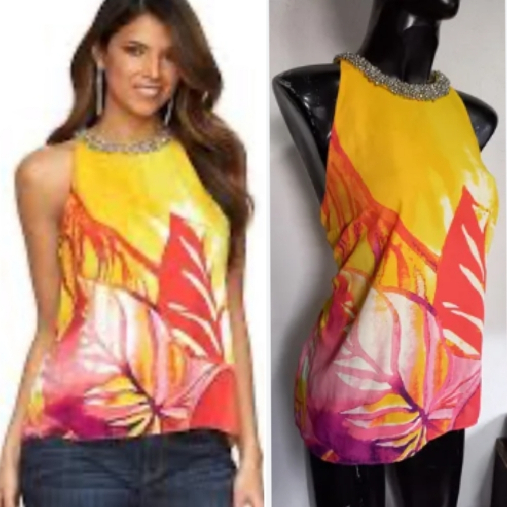 Jennifer Lopez Yellow and Orange Floral Blouse. Size-S